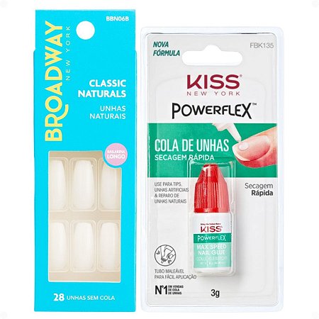 Kit Kiss New York: Unhas Postiças Bailarina Longo Dream e Cola De Unhas 3g