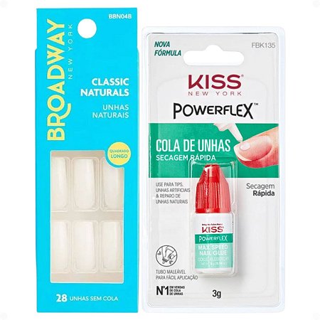 Kit Kiss New York: Unhas Postiças Quadrado Longo No Limit e Cola De Unhas 3g