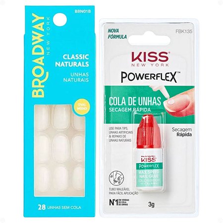 Kit Kiss New York: Unhas Postiças Oval Médio Freedom e Cola De Unhas 3g