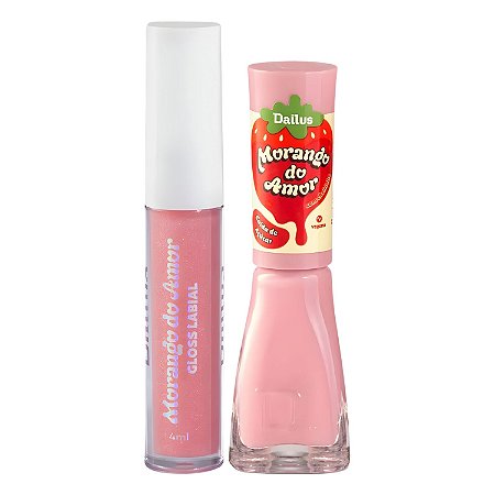 Kit Dailus Morango Do Amor Calda De Açucar: Gloss Labial 4ml e Esmalte Cremoso 8ml