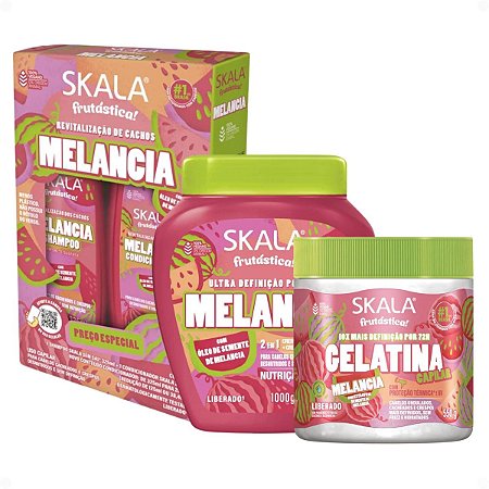Kit Skala Frutástica Melancia: Shampoo 325ml, Condicionador 200ml, Creme De Tratamento 1000g e Gelatina 550g