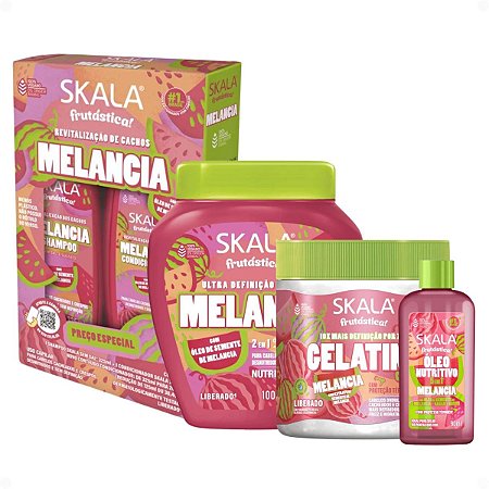 Kit Skala Frutástica Melancia: Shampoo 325ml, Condicionador 200ml, Creme De Tratamento 1000g, Gelatina 550g e Óleo 90ml