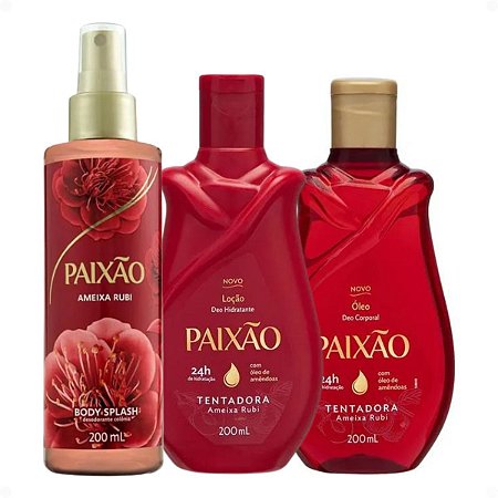 Kit Paixão Ameixa Rubi: Loção Hidratante, Óleo Corporal e Body Splash 200ml