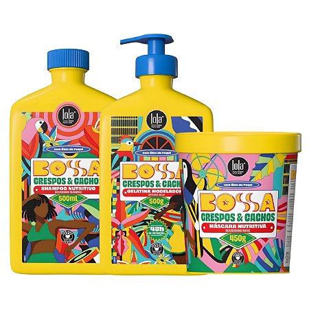 Kit Lola Bossa Crespos e Cachos: Shampoo 500ml, Máscara 450g e Gelatina Capilar 500g