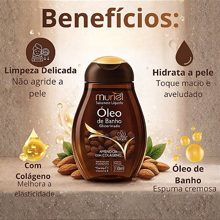 Sabonete Líquido Muriel Óleo De Banho Glicerinado Amêndoa Com Colágeno 230ml