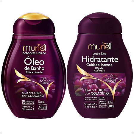 Kit Muriel Elixir De Cereja Com Colágeno: Sabonete Óleo De Banho 230ml e Loção Deo Hidratante 200ml