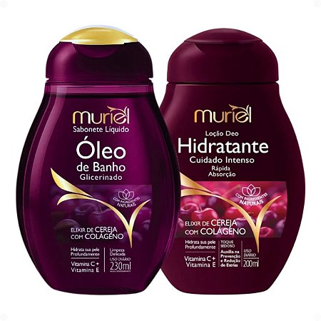 Kit Muriel Elixir De Cereja Com Colágeno: Sabonete Óleo De Banho 230ml e Loção Deo Hidratante 200ml