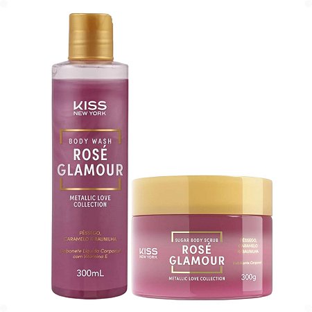 Kit Kiss Ny Rosé Glamour: Sabonete Líquido 300ml e Esfoliante Corporal 280g