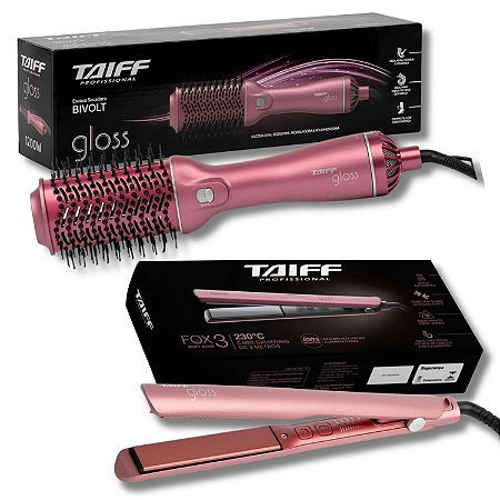Kit Taiff Gloss Rose: Escova Secadora e Chapa Bivolt