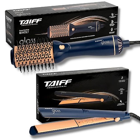 Kit Taiff Gloss Azul: Escova Secadora e Chapa Bivolt