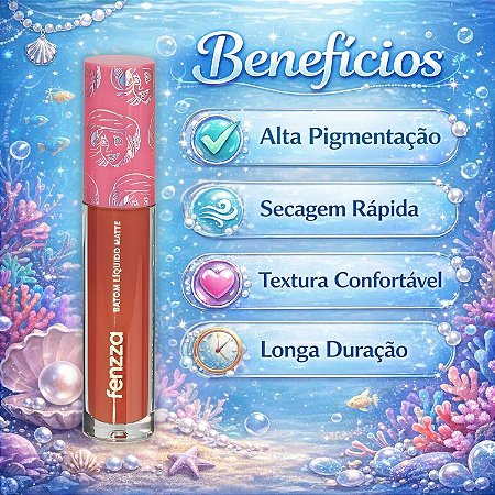 Batom Líquido Matte Fenzza Disney Princesa Ariel Dis108