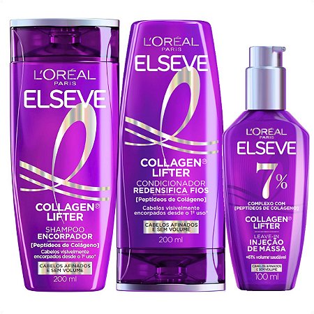 Kit Elseve Collagen Lifter: Shampoo Encorpador, Condicionador Redensifica 200ml e Leave-In Injeção de Massa