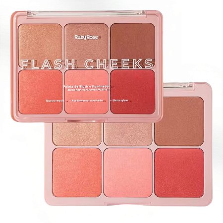Paleta De Blush e Iluminador Ruby Rose Flash Cheeks Hb-m1000