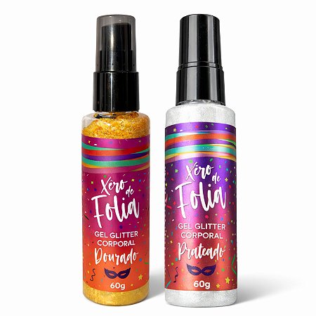 Kit Cia da Natureza Xêro de Folia: Gel Glitter Corporal Dourado e Prata 60g