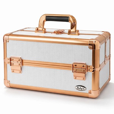 Maleta de Maquiagem Ruby´s Branca e Rose com 2 Bandejas Fs-1160ff