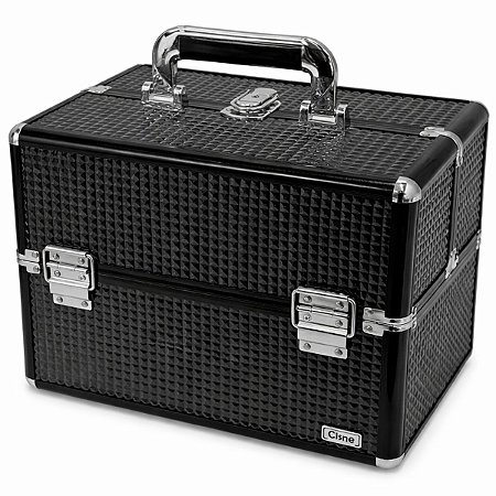 Maleta de Maquiagem Cisne Preta e Prata com 3 Bandejas e Divisórias Csn-a192