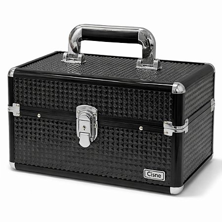 Maleta de Maquiagem Cisne Preta e Prata com 2 Bandejas Csn-a152