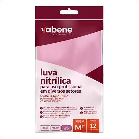 Luva Nitrílica Industrial Vabene Tamanho M Com 12 Unidades Rosa Ref.: 7945ind