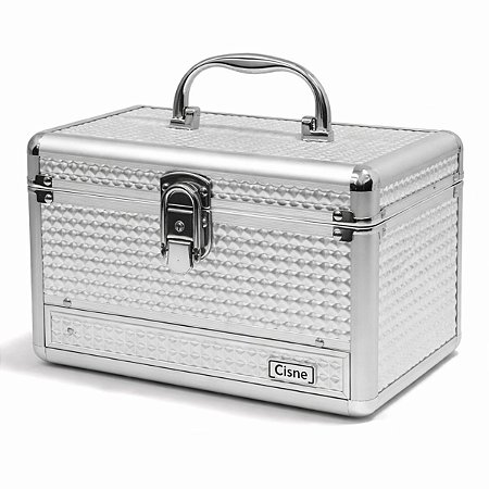 Maleta de Maquiagem Cisne Prata com 1 Bandeja e Gaveta Csn-a140