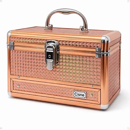 Maleta de Maquiagem Cisne Salmão e Prata com 1 Bandeja e Gaveta Csn-a140