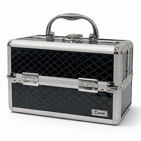 Maleta de Maquiagem Cisne Preta e Prata com 2 Bandejas Csn-lc5142