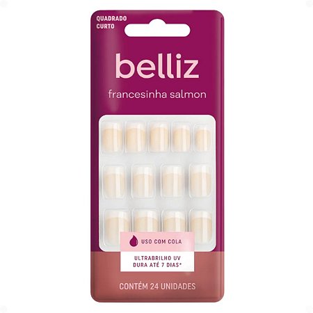 Unhas Postiças Belliz Francesinha Salmon Quadrado Curto Com 24 unidades Cód.:1205
