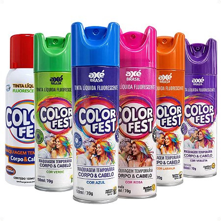 Kit Color Fest Tinta Temporária Fluorescente Para Cabelo e Corpo: Azul, Rosa, Vermelho, Laranja, Roxo e Verde