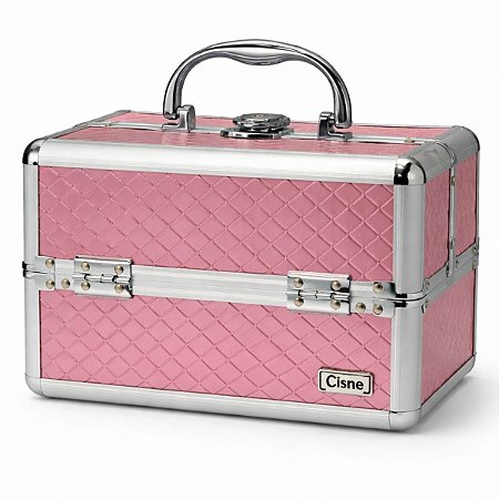Maleta de Maquiagem Cisne Rosa e Prata com 2 Bandejas Csn-lc5142