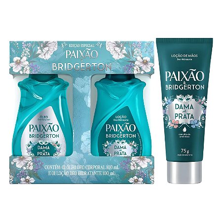 Kit Paixão & Bridgerton Dama De Prata: Loção Hidratante, Óleo Corporal 100ml e Loção Hidratante De Mãos 75g