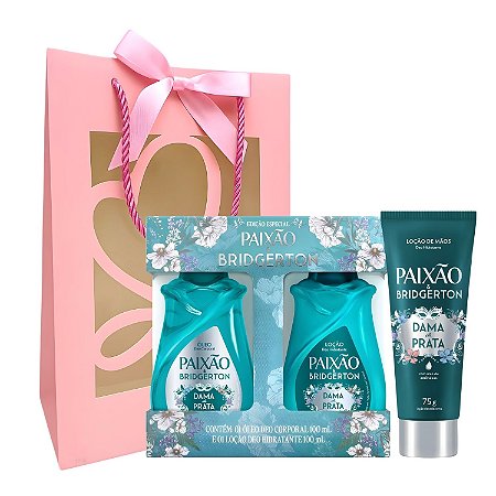 Kit Presente Paixão & Bridgerton Dama De Prata: Loção Hidratante, Óleo Corporal 100ml e Loção Hidratante De Mãos 75g