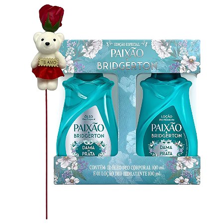 Kit Presente Paixão & Bridgerton: Loção Hidratante e Óleo Corporal 100ml + Rosa com Ursinho