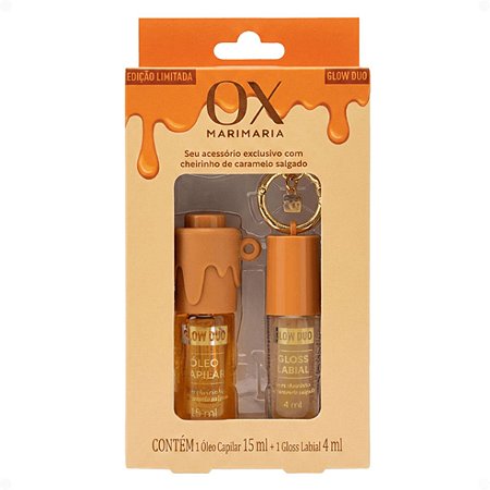 Kit Ox Mari Maria Glow Duo Caramelo Salgado Com Chaveiro: Óleo Capilar e Gloss Labial