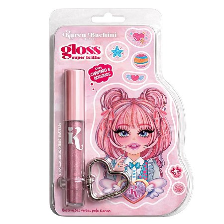 Gloss Labial Super Brilho Karen Bachini Beauty Marte Com Chaveiro e Adesivos