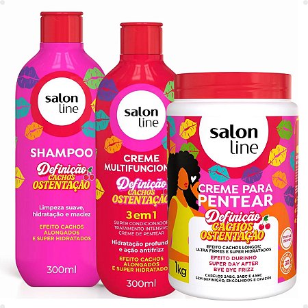 Kit Salon Line Definição Cachos Ostentação: Shampoo e Creme Multifuncional + Creme Pentear 1kg