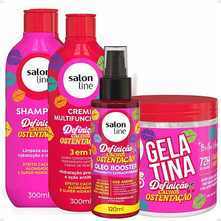 Kit Salon Line Definição Cachos Ostentação: Shampoo e Creme Multifuncional + Gelatina e Óleo Booster