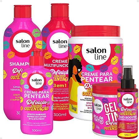 Kit Salon Line Definição Cachos Ostentação: Shampoo e Creme Multifuncional + Gelatina, Óleo Booster , Creme de Pentear 300ml e 1kg