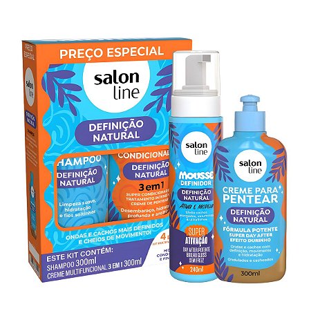 Kit Salon Line Definição Natural: Shampoo, Creme Multifunional, Creme Para Pentear 300g e Mousse Definidor 240ml
