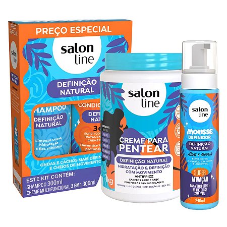 Kit Salon Line Definição Natural: Shampoo, Creme Multifunional 300ml, Creme Para Pentear 1kg e Mousse Definidor 240ml