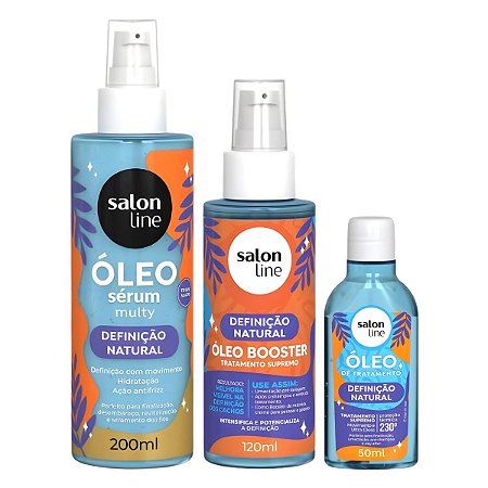 Kit Salon Line Deifnição Natural: Óleo Booster 120ml, Óleo Sérum 200ml e Óleo De Tratamento Capilar 50ml