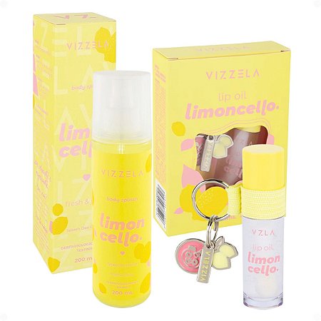 Kit Vizzela Limoncello: Body Splash 200ml e Lip Oil Com Chaveiro 6ml