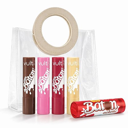 Kit Presente Baton Com 4 Gloss Stick Vult: Marrom, Malva, Rosa e Translucido com Brilho + Mimo