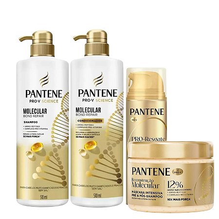 Kit Pantene Molecular Bond Repair: Shampoo, Condicionador 510ml + Tratamento Leave-in 150ml + Máscara Intensiva 270ml