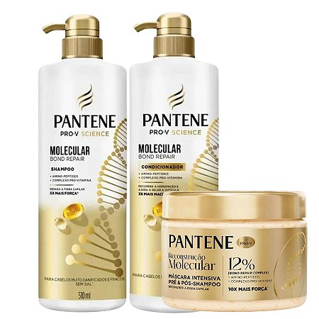 Kit Pantene Molecular Bond Repair: Shampoo, Condicionador 510ml + Máscara Intensiva 270ml