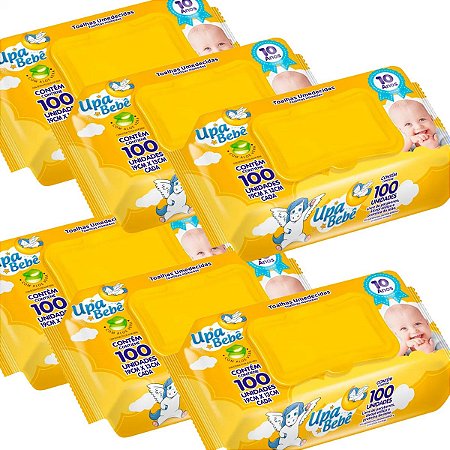 Kit Upa Bebê: 6 Pacotes Toalhas Umedecidas Com 100 un Cada
