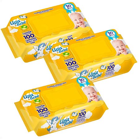 Kit Upa Bebê: 3 Pacotes Toalhas Umedecidas Com 100 un Cada