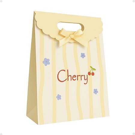 Sacola de Papel 21x14cm Cherry Listrado Amarelo com Branco