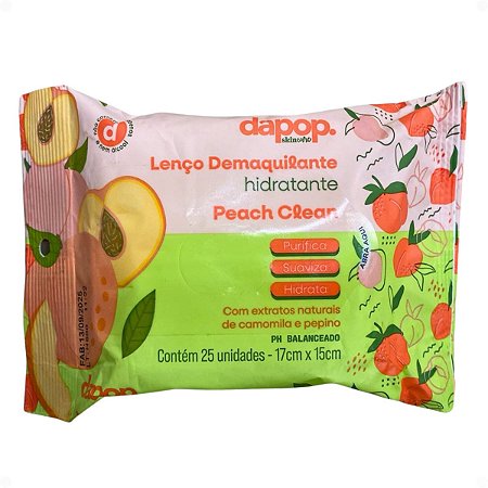 Lenço Demaquilante Hidratante Dapop Peach Clean Com 25 Unidades