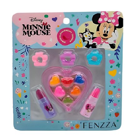 Kit De Maquiagem Infantil Fenzza Disney Minnie Mouse: Paleta de Brilho, Batom e Presilhas Dis044