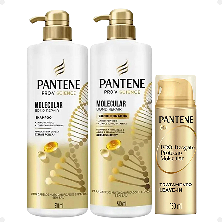 Kit Pantene Molecular Bond Repair: Shampoo, Condicionador 510ml + Tratamento Leave-in 150ml