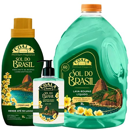 Kit Coala Sol Do Brasil: Lava-Roupas Líquido, Amaciante e Sabonete Líquido